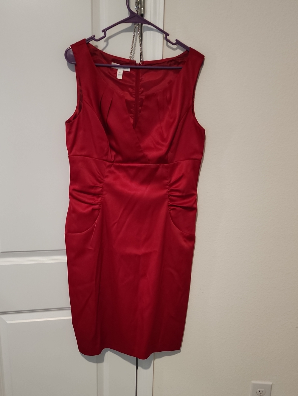 London Times Red Satin Sheath Dress